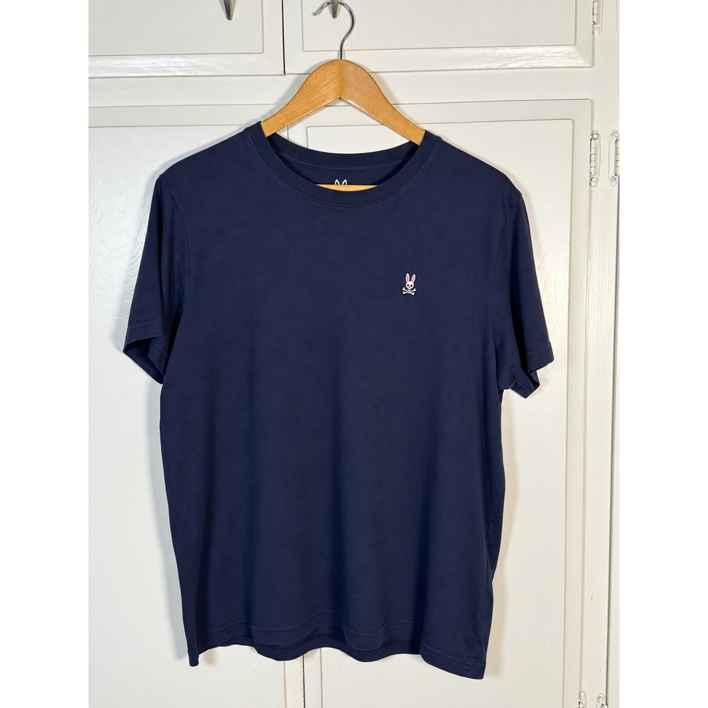 Psycho Bunny Mens Navy Blue Pima Cotton Short Sleeve Logo T-Shirt Size 5 Medium